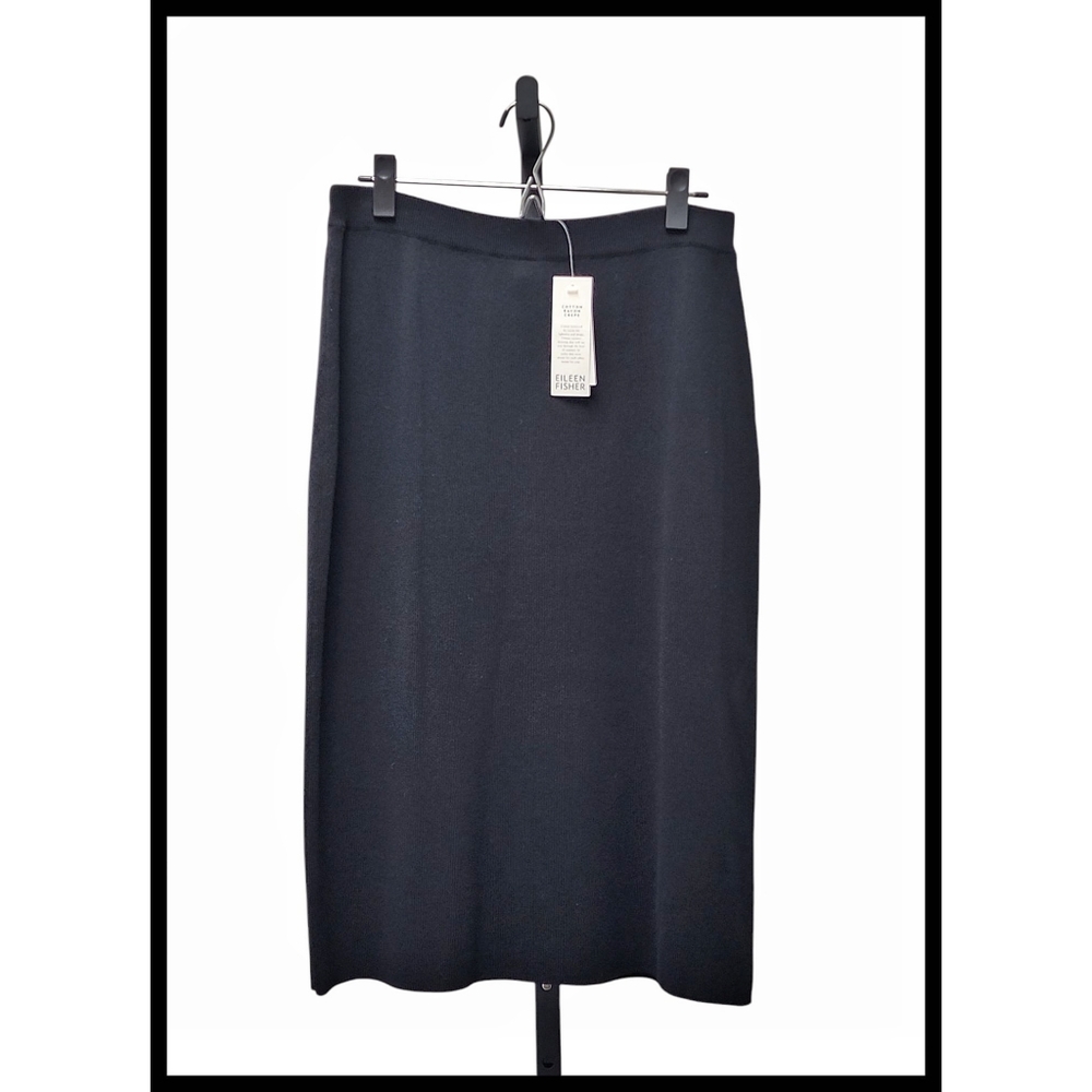 NWT Eileen Fisher Knee Length Stretch Pencil Skirt Black Medium NEW